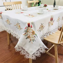 Christmas Cushion Cover Embroidery Bells Candles White Lace Tablecloth Xmas Table Runner Holiday Placemats Home New Year Party