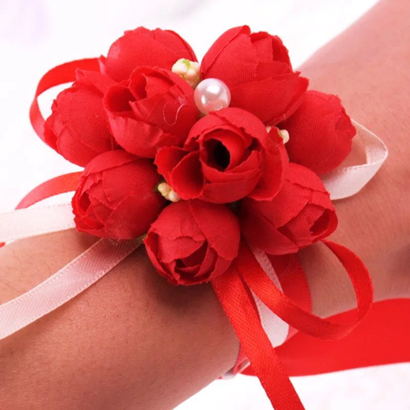 1pcs ประณีตเทียมดอกไม้พรหม Corsage ข้อมือสร้อยข้อมือดอกไม้ตกแต่งเจ้าสาวช่อดอกไม้งานแต่งงานรถ DIY ตกแต่ง