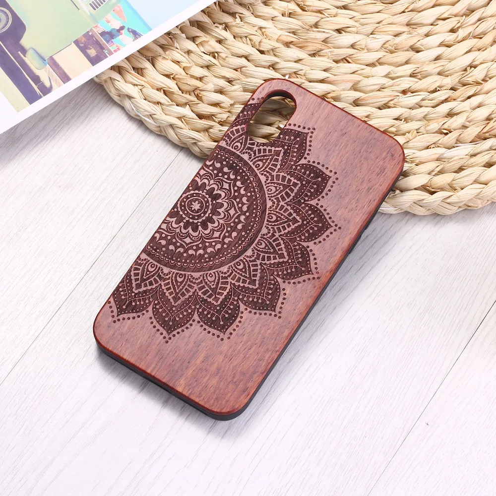 

Tribal Indian Mandala Flower Engraved Wood Phone Case Coque Funda For iPhone 14 14ProMax 14Plus 13Promax 13 12 11