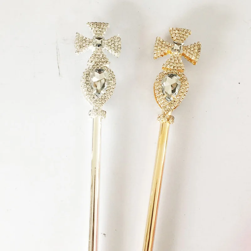 Crystal Wand Gold/Silver Color Royal Princess Round Crystal Ball Scepter King Queen Bridal Wedding Party Costume Handheld Props