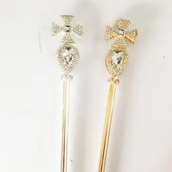 Crystal Wand Gold/Silver Color Royal Princess Round Crystal Ball Scepter King Queen Bridal Wedding Party Costume Handheld Props