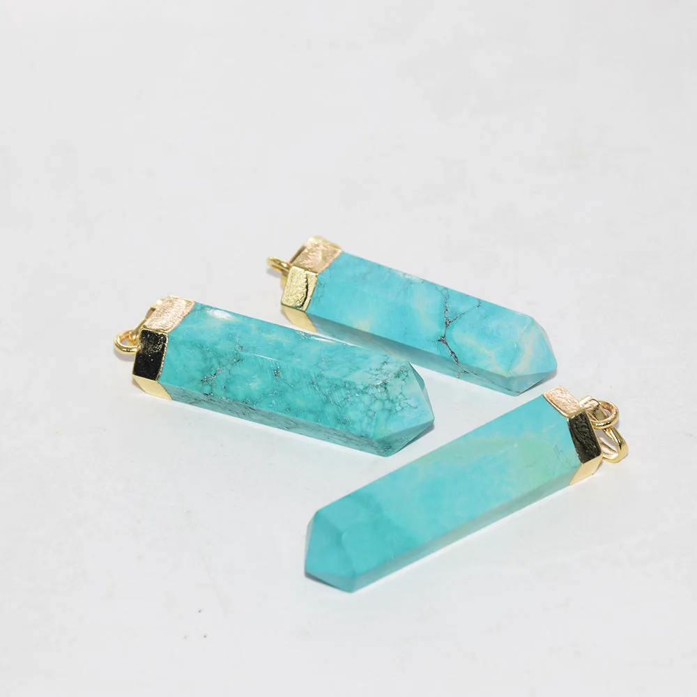 Fashion Jewelry Long Hexagonal Pillar Green Turquoise necklace pendant femme 2023 Stripe Stone gold plated point 5pc as gifts