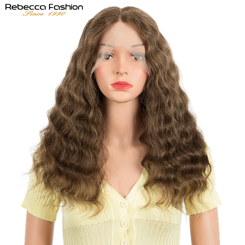 Rebecca Highlight Wigs 13x1 Water Wave Lace Frontal Human Hair Wigs Part Lace Closure Wig Pre Colored Highlight Brown Wigs