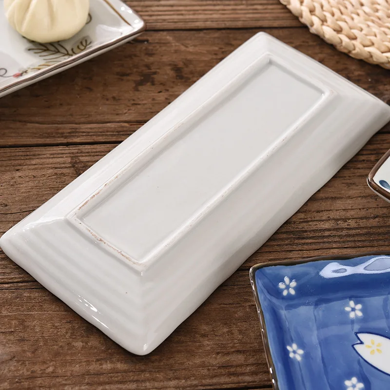 9.7 Inch Japanese Sushi Plate Ceramic Dinner Serving Plate Flower Fruit Dessert Tray Rectangle Dinner Dishes Microwave Safe