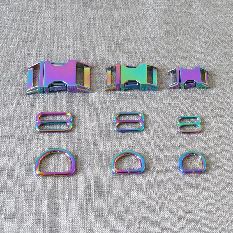 1Set Rainbow DIY Dog Collar Metal Buckles D Ring Hardware Webbing Slider Loops Strap Bag Belt Adjuster Clasp Sewing Accessory