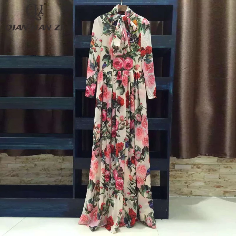 Imagem -04 - Vestido Longo de Verão Personalizado Qian Han zi Vestido Feminino Elegante com Estampa de Rosas e Lantejoulas de Alta Qualidade