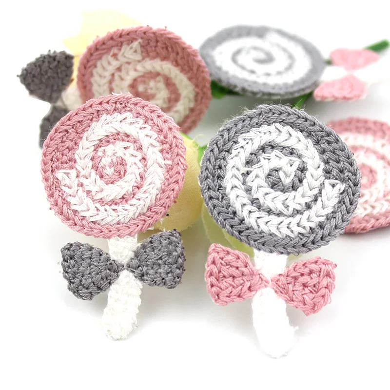 36Pcs 3*4.5cm Bowknot Lollipop Woolen Yarn Stick on Patches For Clothing Headwear Accessories Appliques Sewing Decor Crafts