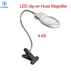 Led Clip-On Hose Lamp Magnifier,Desk Table Third Hand illuminate Magnifying Glass for Reading,Watch Repair, Handicraft,Binocular
