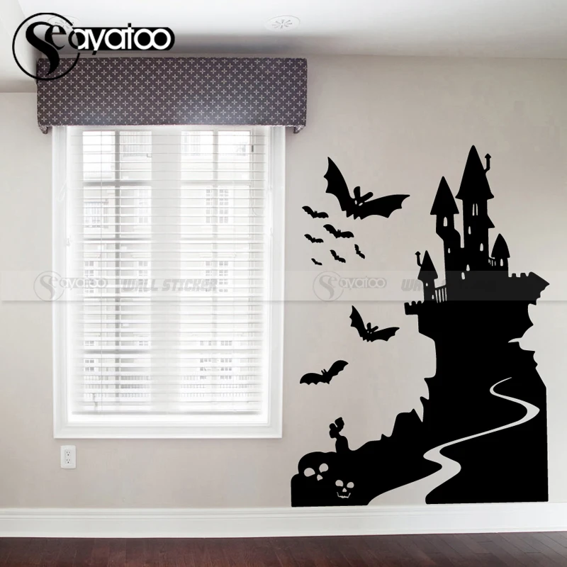 

Halloween Scary Castle Wall Sticker Decal Spooky Bat Horror Ghost Home Decor Party Decoration Living Room