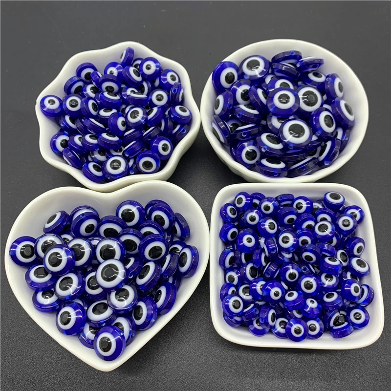 6/8/10/12/14MM Resin Spacer Beads Blue Oblate Evil Eye Beads Stripe Spacer Beads For Jewelry Making