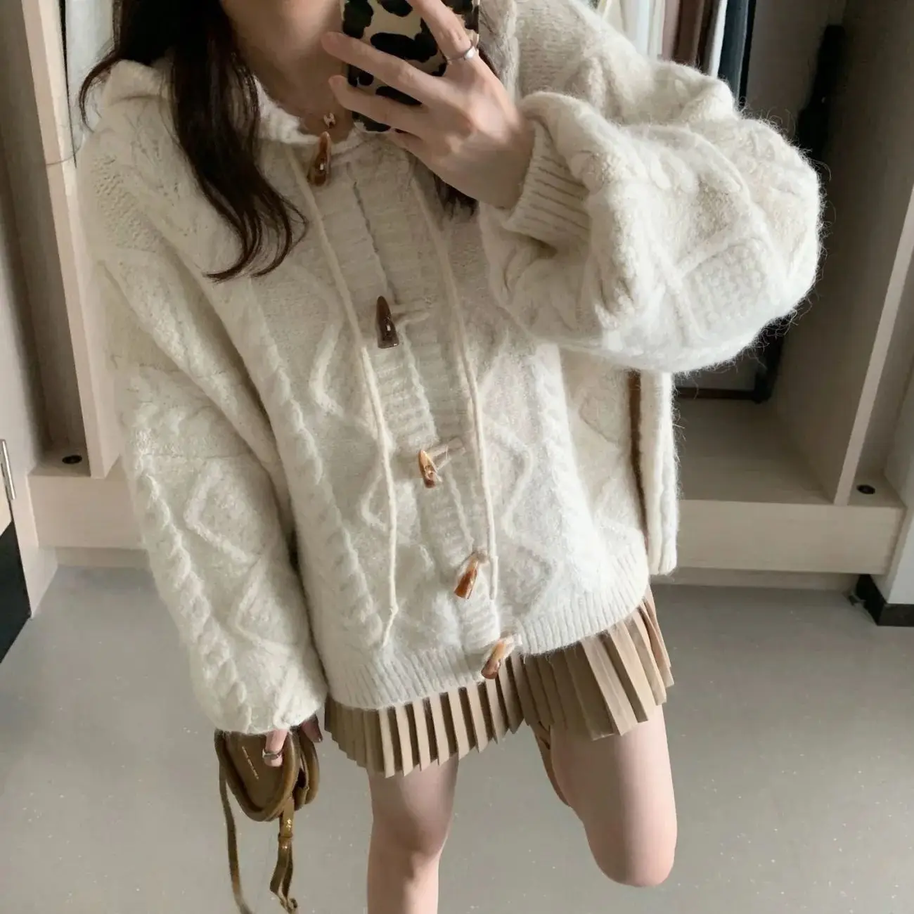 Women Hooded Cardigans Horn Button Vintage Gentle Twist Sweaters LeisurePreppy Soft High Quality Lazy Glutinous Sueter Mujer