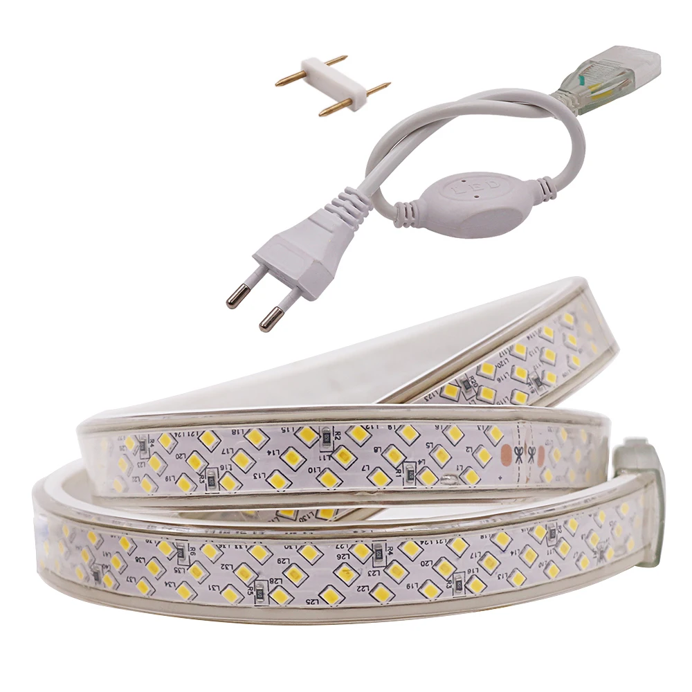 220V 2835 LED Strip Three Row 276 LEDs/m Waterproof Flexible Tape LED Light Lamp Kitchen Decoration With EU Plug 3000K 6000K