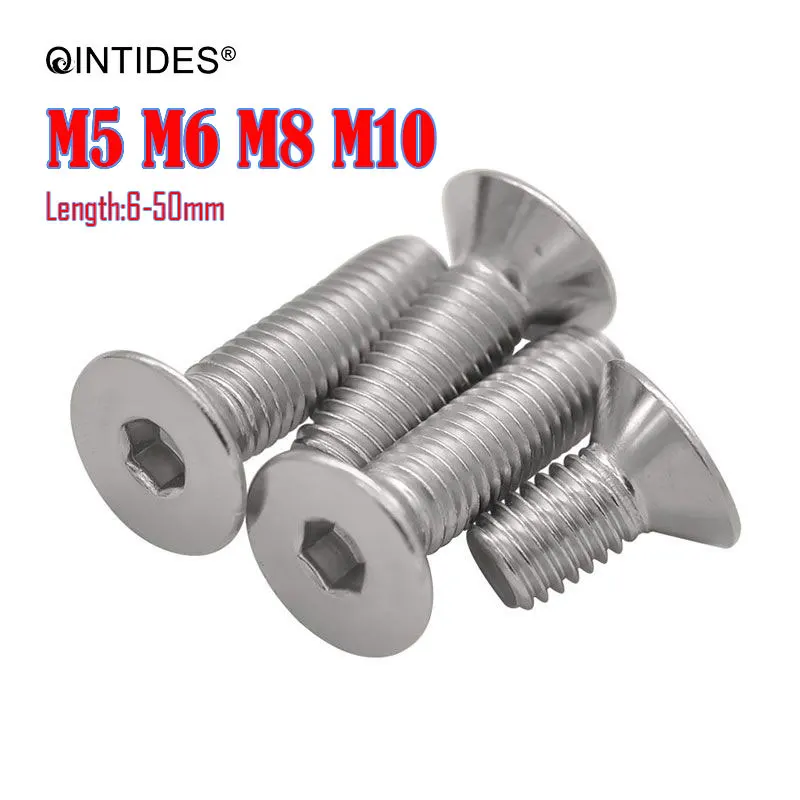 50/500Pcs Length 6-50mm M5 M6 M8 M10 Hexagon Socket Countersunk Head Cap Screws Stainless Steel Countersunk Hexagon Screw