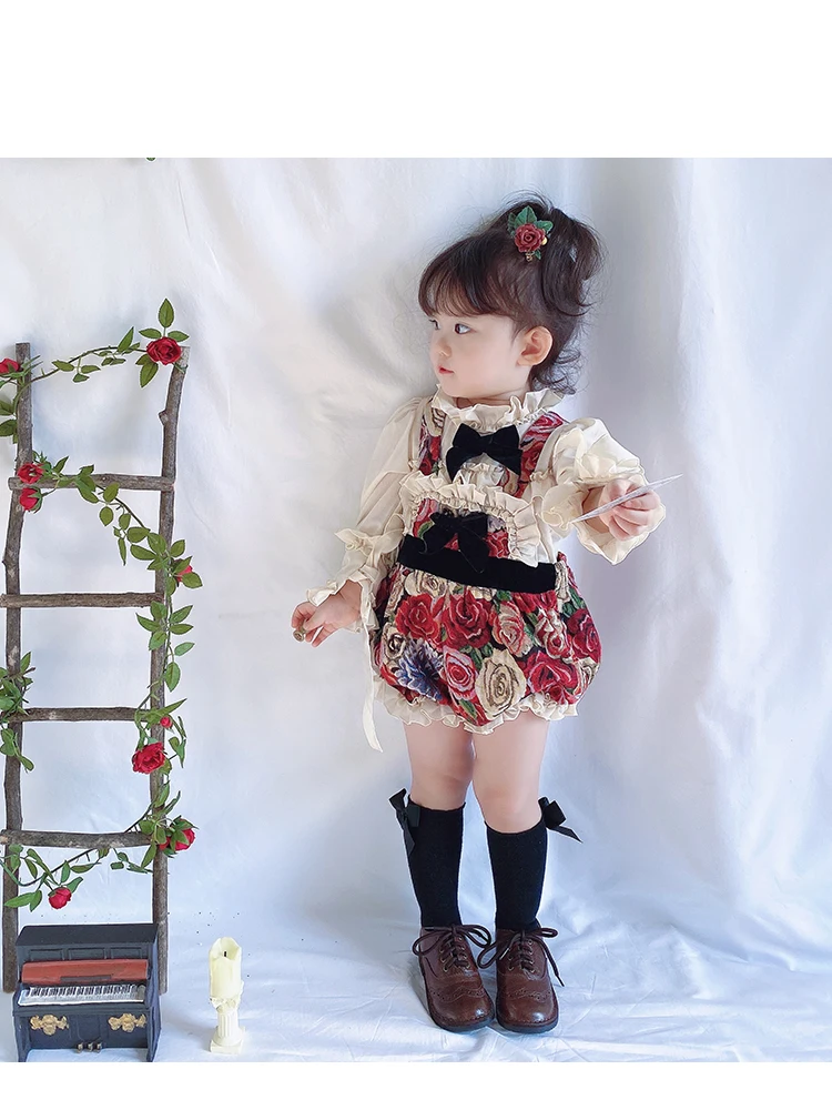 Autumn Kids Cotton Classic Vintage Black Jacquard Shirt Panty Princess Spanish Christmas DressToddler Girl Clothes Eid Clothes
