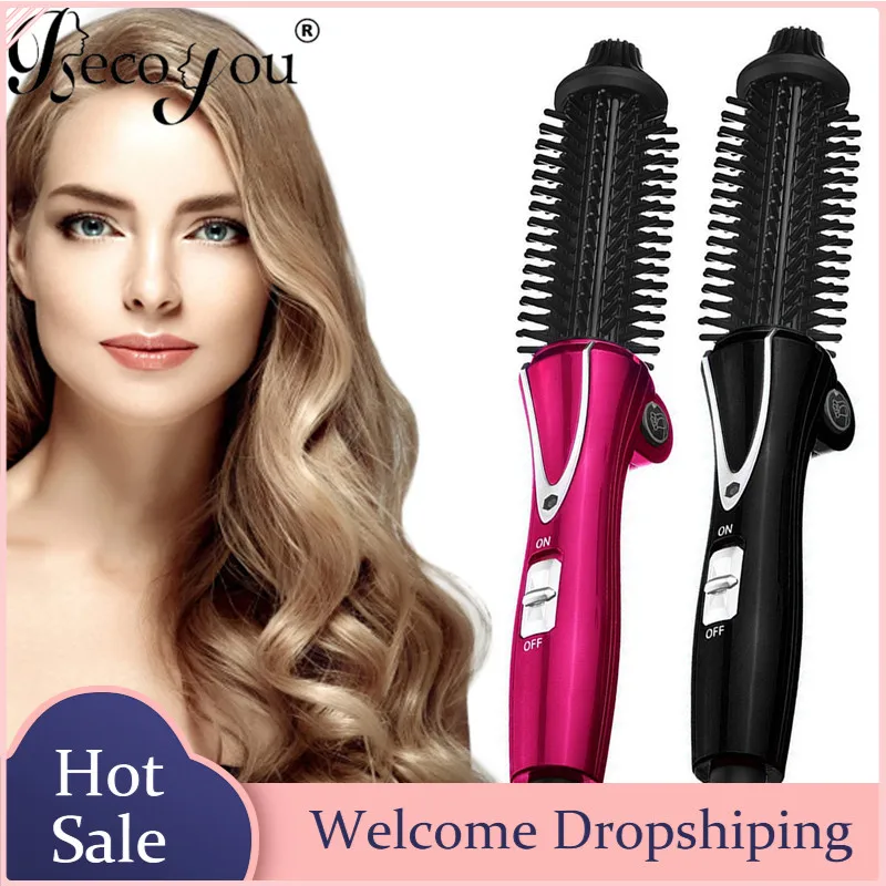 Curling Iron Brush Foldable Anti-Scald Ceramic Negative Ion Hair Curler Straightener Hot Brush Comb for Women Girls Gift