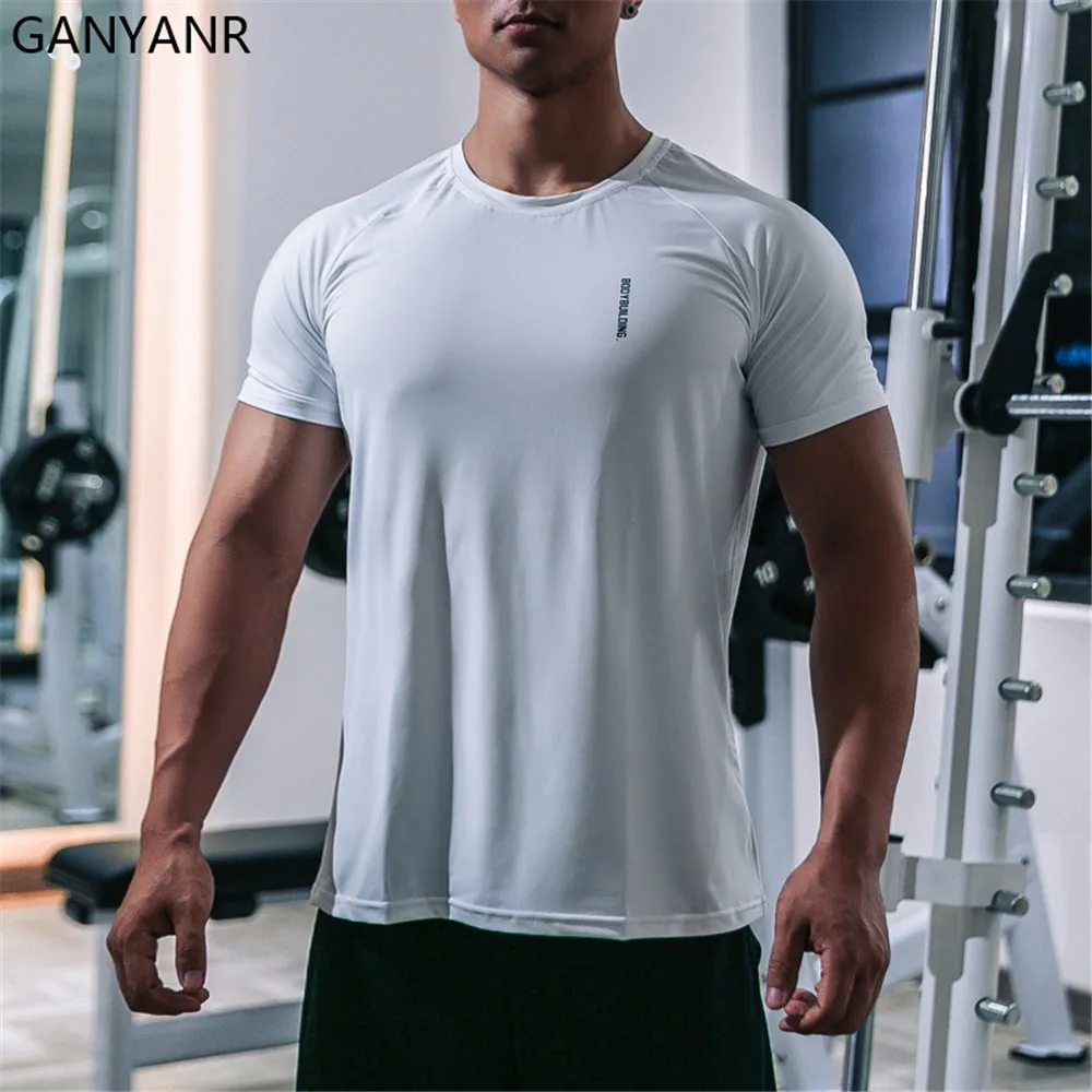 GANYANR Running T-shirt Men Fitness Gym Sport Sportswear Dry Fit Crossfit Tee Training Football Jerseys Workout Exercise Tennis