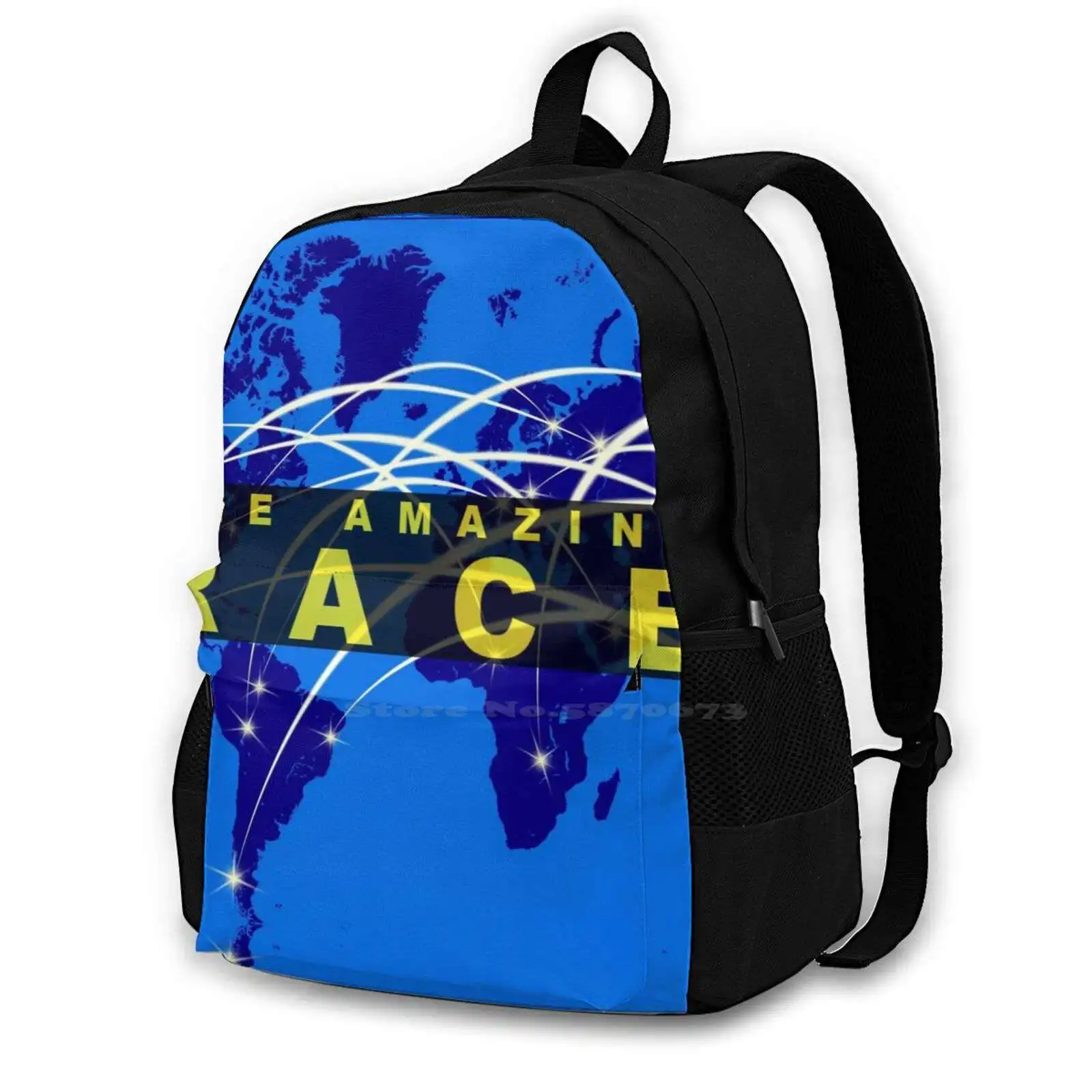 

Untitled 472D Print Design Backpack Student Bag Amazing Race Tv Show Phil Game Show Reality Tv Graphic Design Shorts Boys Girls