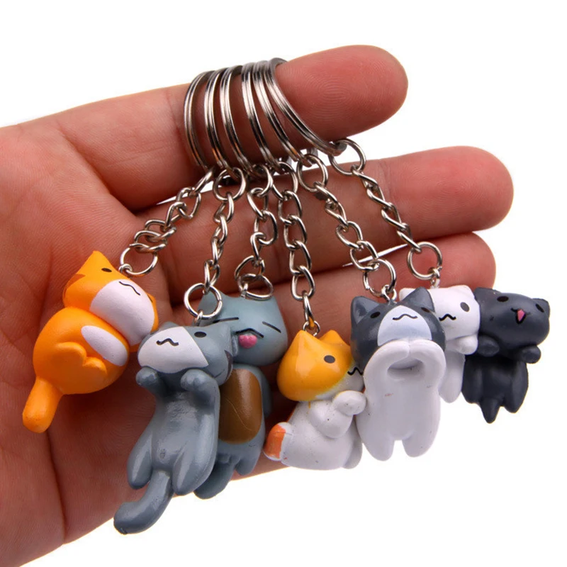 1pcs Cute Cat Figure Keychains Keyring Key Holder Gifts for Kid Fashion Charms Trinkets Accessories