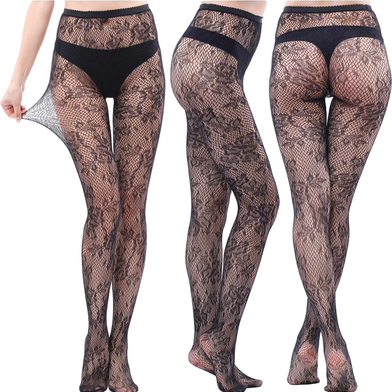 Summer Retro Black Multi-Figure Hollow-Out Pantyhose Women's Sexy Fishingnet Stockings Fashionable Fine-Mesh Hottie Nylon Tights