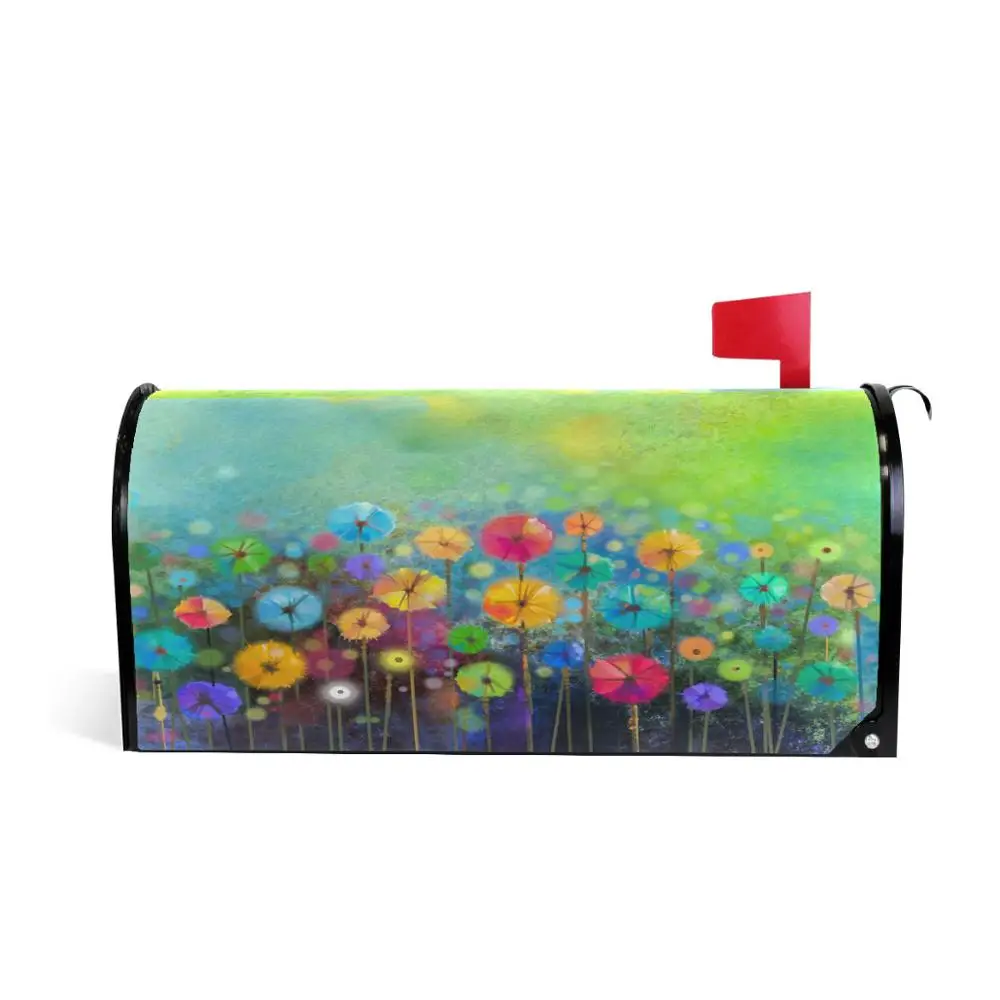 Seasonal Nature Flowers Waterproof Mailbox Covers Abstract Floral Watercolor Rainbow Dandelion Poppy Magnetic Mail Wraps Cover