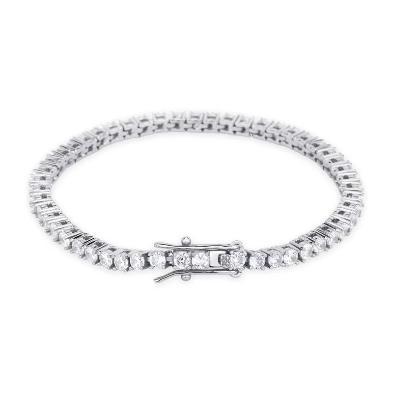 3/5mm925 Sterling Silver Hip Hop Single Row Tennis Chain Zircon Men's Bracelet Diamond Cubic Zirconia Bracelet Men's Jewelry