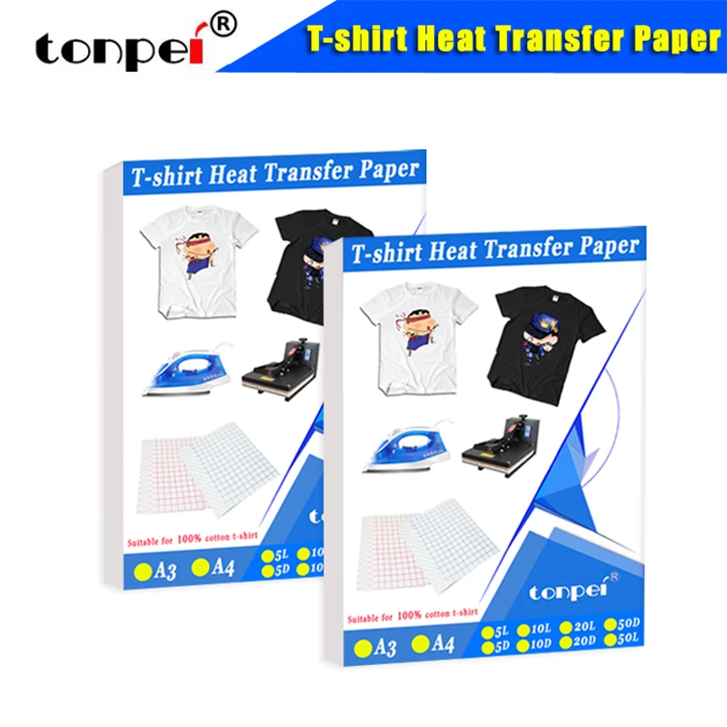 A3 A4 T shirt Heat Transfer paper for light / dark color 100% Cotton Fabrics Cloth inkjet Printing Design