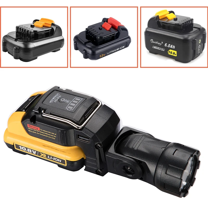 For Makita for Dewalt 10.8V 12V Li-ion Battery LED Cordless Work Light Portable Spotlight Work Lamp Flashlight DCB120