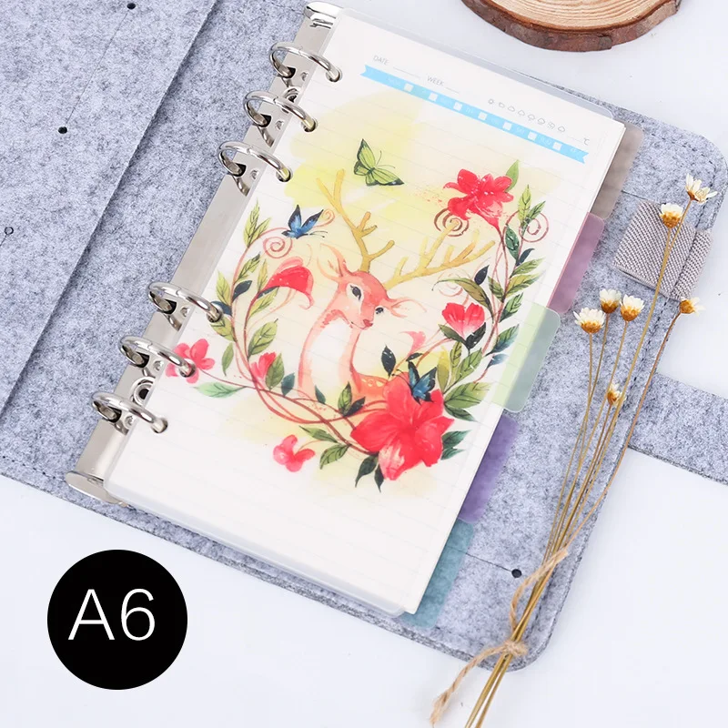 

5pcs A6 Loose-leaf Notebook Inside Page Separator Page 6 Hole Loose-leaf Handbook Separator Page Loose-leaf Notebook Cartoon PP