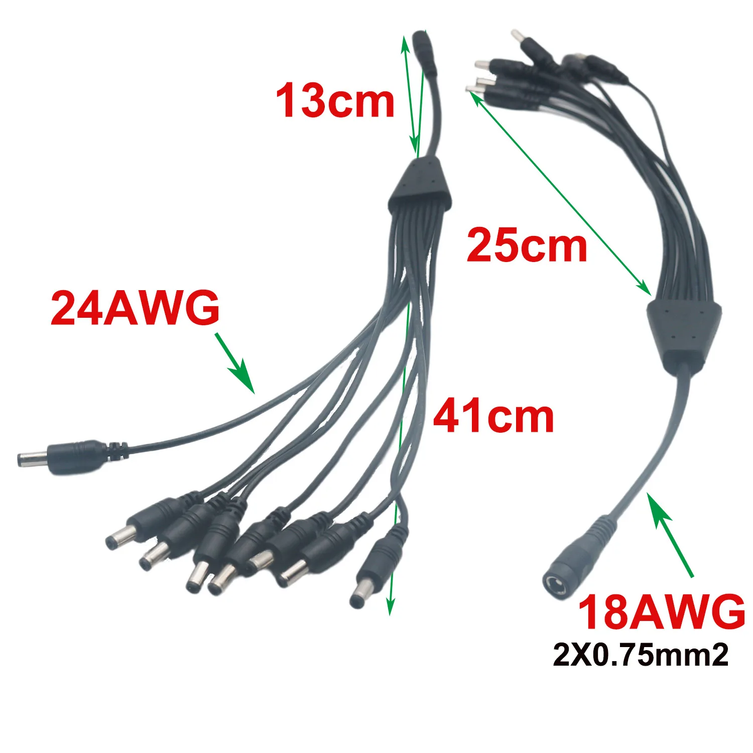 10pcs DC 5.5mm x 2.5mm 1 Female to 8 x Male Plug Port 12V CCTV Camera DC Power Splitter Adapter Connector Cable