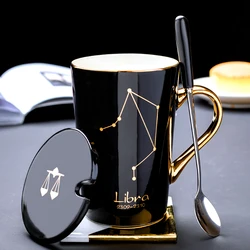 Bone China Mugs with Gold-Painted Handle 12 Constellation Mugs Creative Ceramic Mugs Gift for Friends Taza Office New 420ml