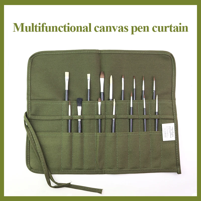 Skyists Art Multifunctional 22/30 Holes Canvas Pen Curtain & 15pcs Brushes Insert Pen Roll Up Bag/Case Pencil Storage Bag 1508