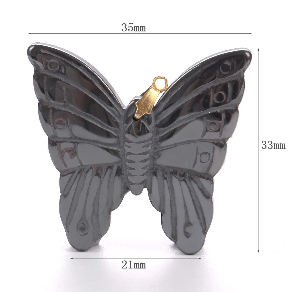 Nature Butterfly Hematite Stone Bone Pendant Bead Charm Metal 35x33x5mm Jewelry DIY Necklace Making Accessories For Women Men