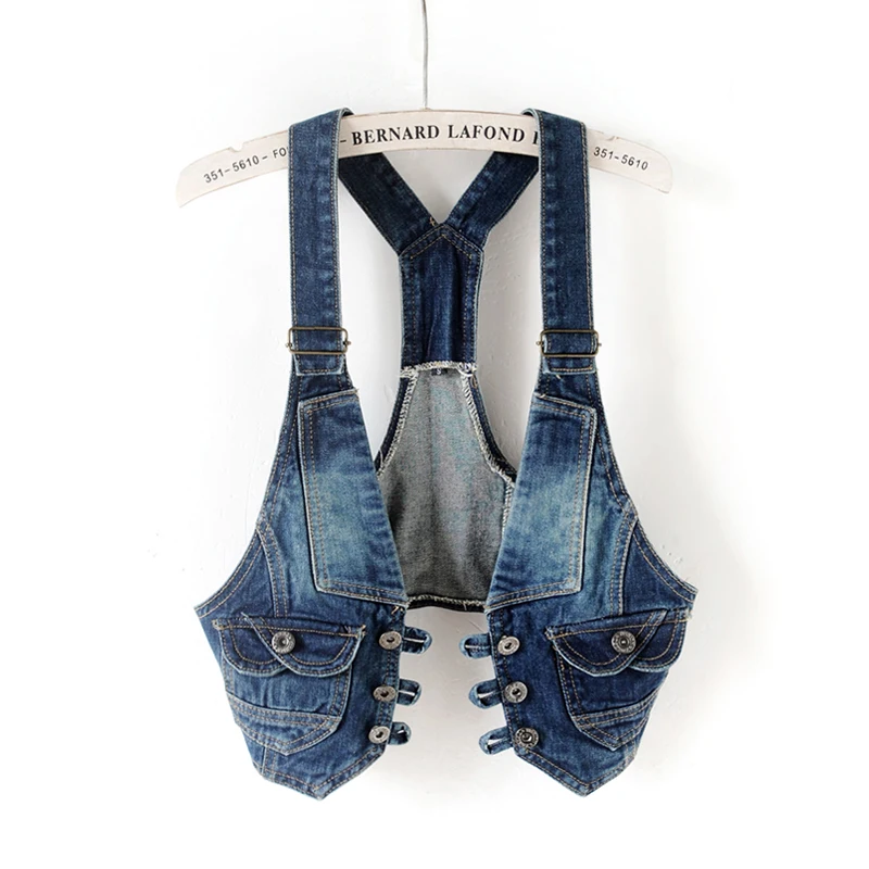 Korean Autumn Sling Denim Vest Women Vintage Blue Waistcoat Sleeveless Jacket Coat Moto & Biker Slim Short Jeans Vests Female