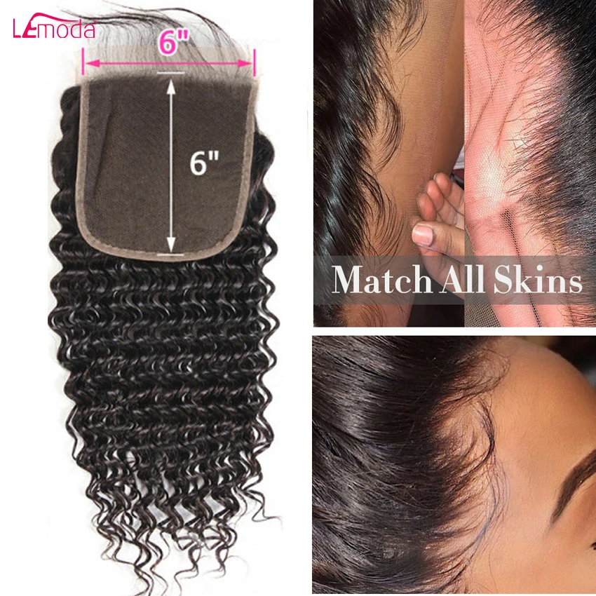 Deep Wave Closure 4x4 5X5 HD Lace Closure 6x6 Transparent Lace Frontal Closure Only Pre Plucked Remy Bleached Knots Remy Lemoda