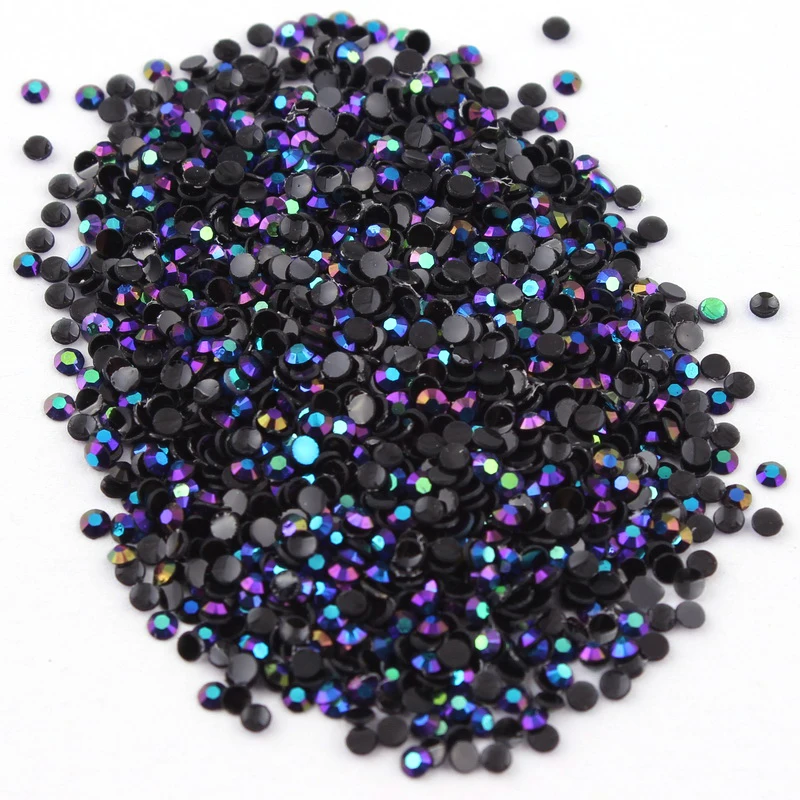 Diamantes de imitación redondos para decoración de uñas, resina AB negra de 2mm,3mm,4mm, parte posterior plana para accesorios de Arte de uñas DIY