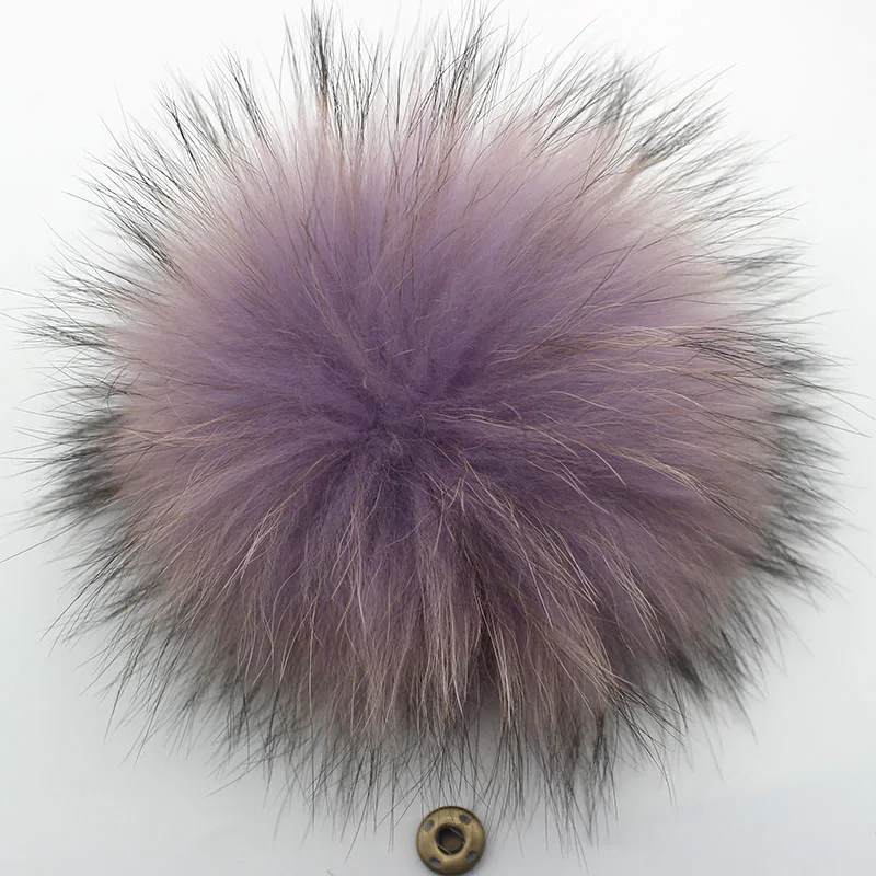 Große flauschige Echtpelz-Fuchs-Pompons mit Knopf, DIY-Pom-Poms aus Waschbärfell, Kugeln, natürliches Fell, Pompon für Schals, Hüte, Mützen, Zubehör – Detail 6