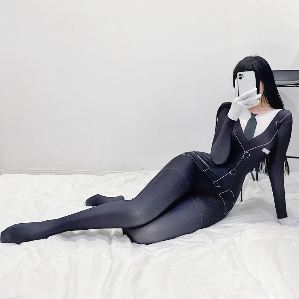 Anime Cartoon Cosplay Tights Cojoined Catsuit Fingers Separated Jumpsuit Tights Zipper Open Crotch Bodysuit Unitard Bodystocking