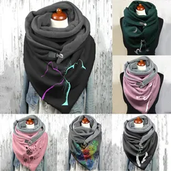 Women Cute Cat Print Scarf Lady Fashion Winter Multicolor Warm Casual Soft Shawl Button Scarf Wraps Scarves Dustproof Scarf 2021