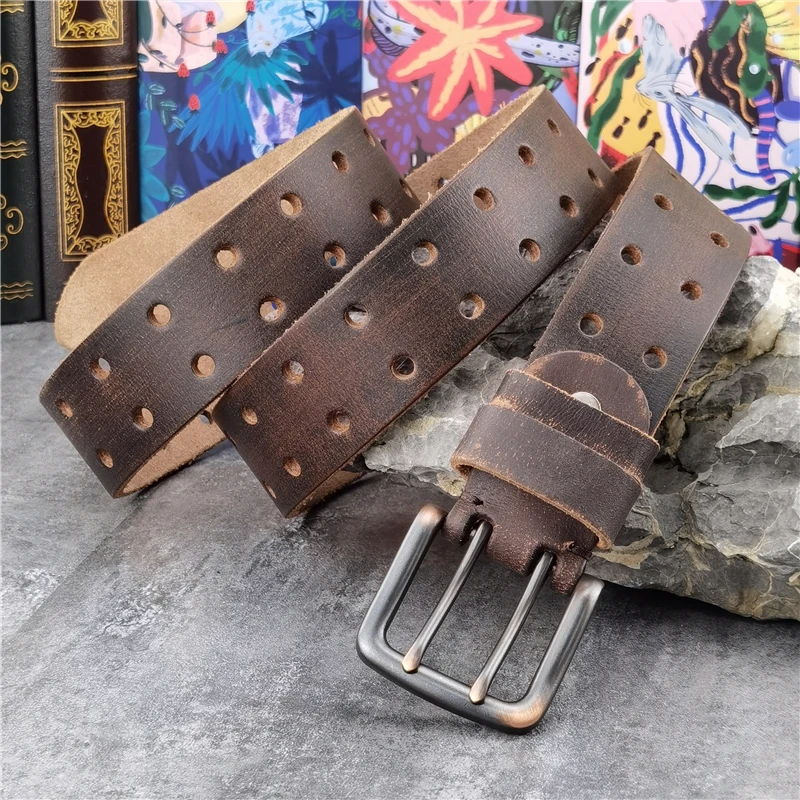 Retro Men\'s Belt 38MM Metal Double Pin Belt Buckle Leather Belt Men Jeans Wide Belt For Men Ceinture Waist Belt Men MBT0068