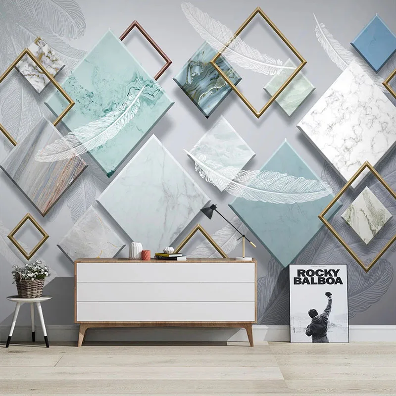 Custom Mural Wallpaper Modern Geometric White Feather Fresco Living Room TV Sofa Bedroom Backdrop Home Decor Wall Painting 3 D