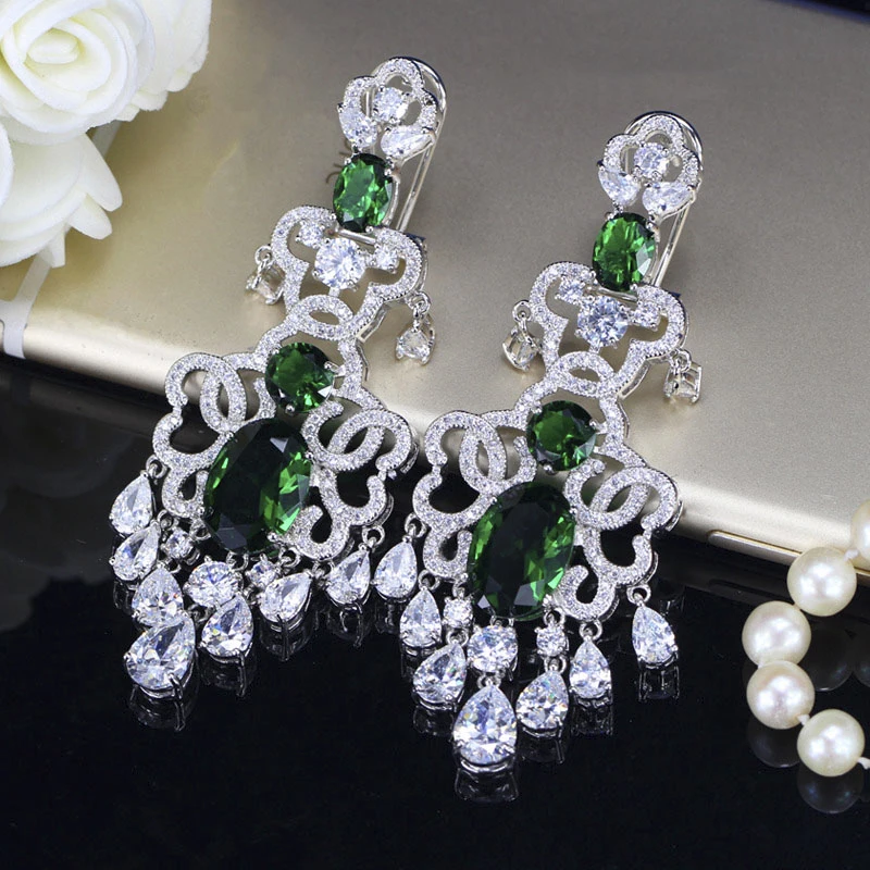 ThreeGraces Luxury Bridal Wedding Banquet Tassel Earrings for Brides Gorgeous Blue Cubic Zirconia Jewelry Accessories Gift ER213