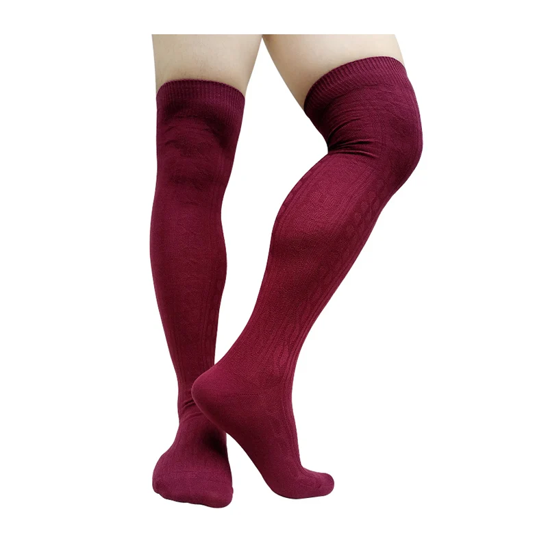 Winter Knitted Mens Long Socks Striped Thermal Thigh High Over Knee Male Stockings Dresss Suit Formal Hose