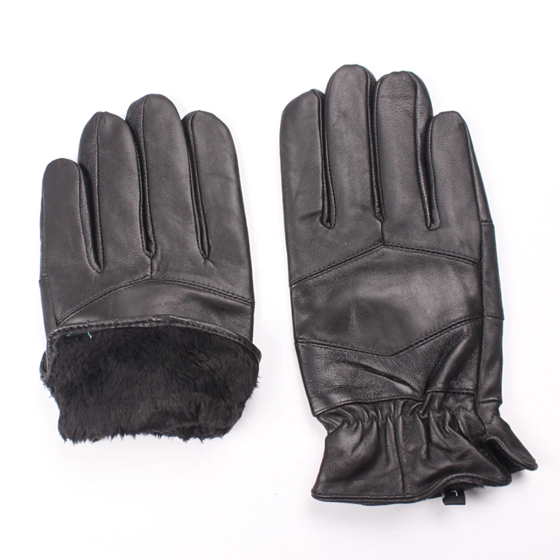 Guantes de piel auténtica para hombre, manoplas de oveja Real, alta calidad, otoño e invierno,