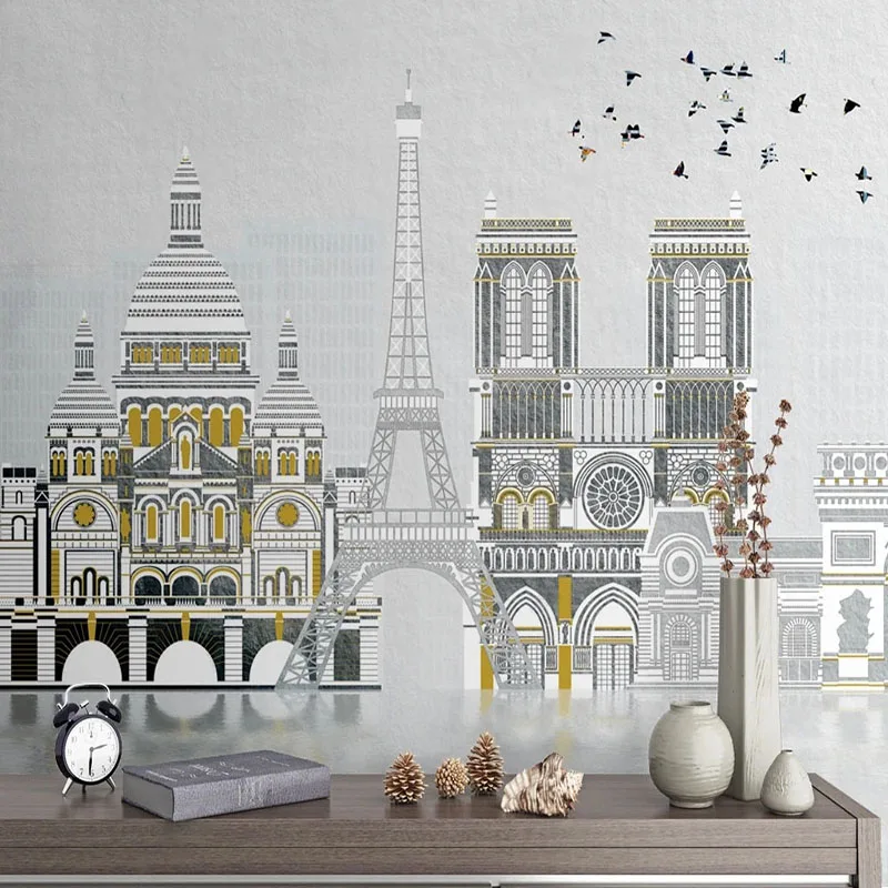 

Custom Mural Wallpaper 3D Hand Painted Nordic City Architecture European Style Flying Bird Background Wall Decor Abstract Murals