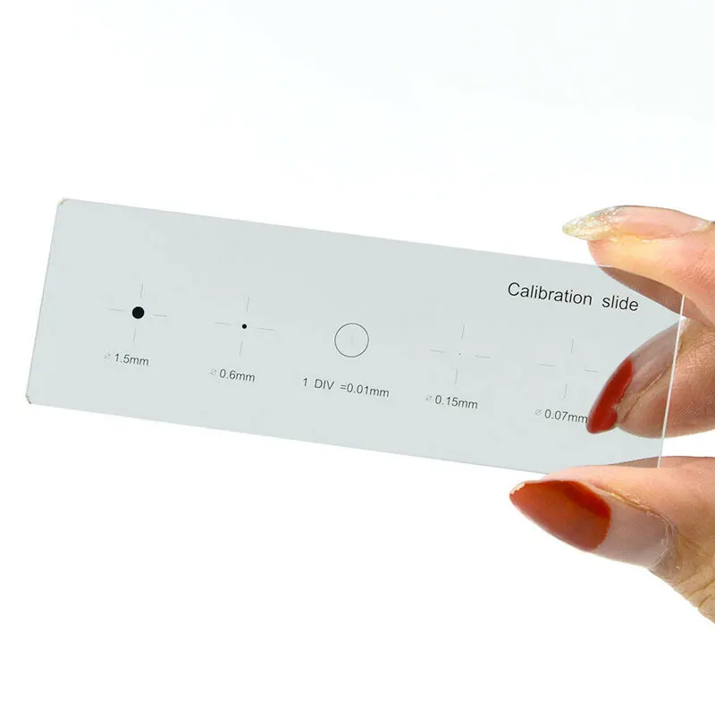 Microscope Stage Calibration Glass Slide Micrometer with 0.01mm Cross and Four dots 1.5mm/0.6mm/0.15mm/0.07mm