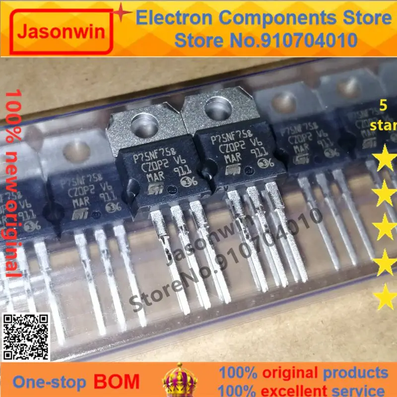 Jasonwin 100% new original 10-50 unids/lote  MOSFET STP75NF75 P75NF75 75NF75  75A 80V TO-220 Transistor