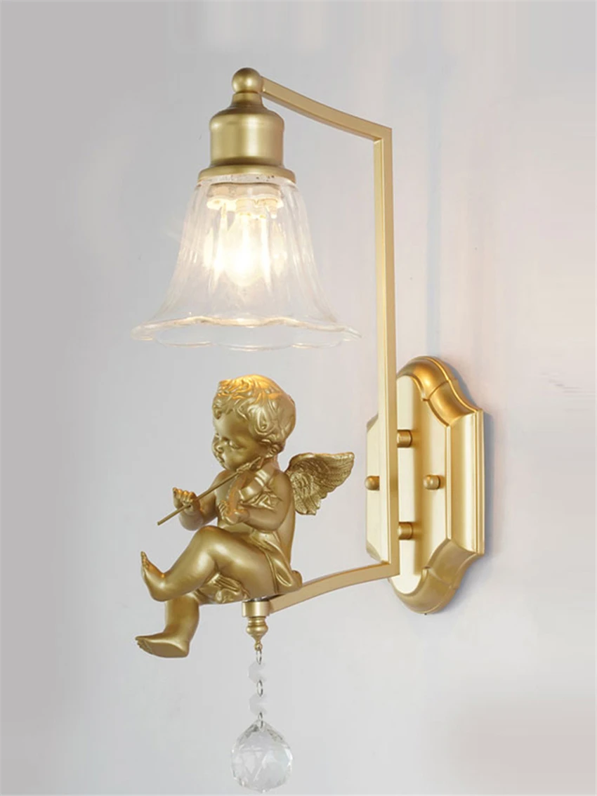 

Nordic resin Baby angel wall lamps bathroom mirror headlight bedroom bedside lamp American living room aisle glass sconces light