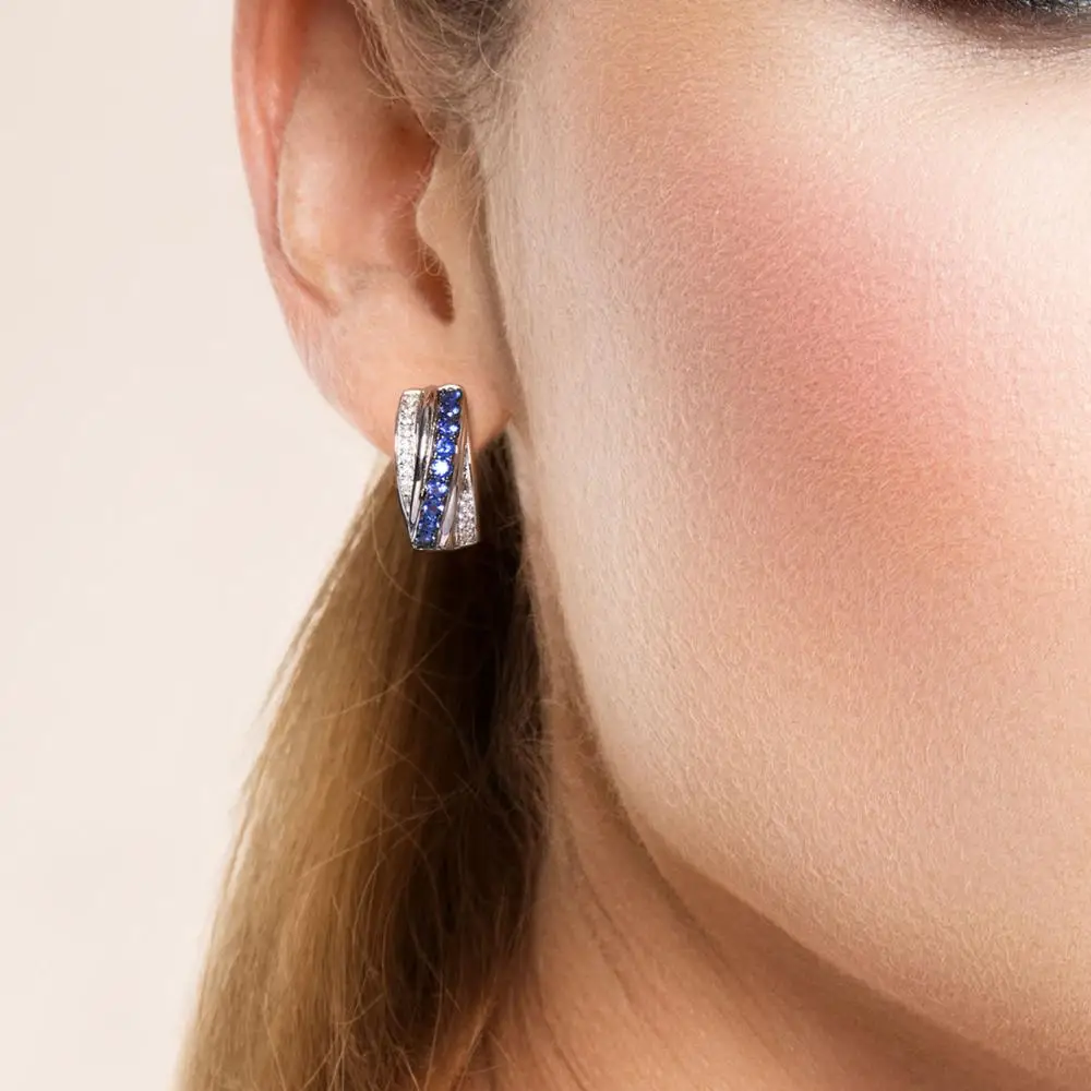 SANTUZZA Silver Earrings For Women 925 Sterling Silver Stud Earrings Blue Nano Cubic Zirconia brincos Elegant Fashion Jewelry