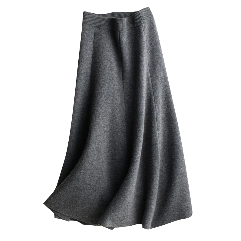 2024 New Soft Elasticity Long Skirt Polyester Knit A Word Skirt Female Section High Waist solid Color Loose Umbrella Skirt