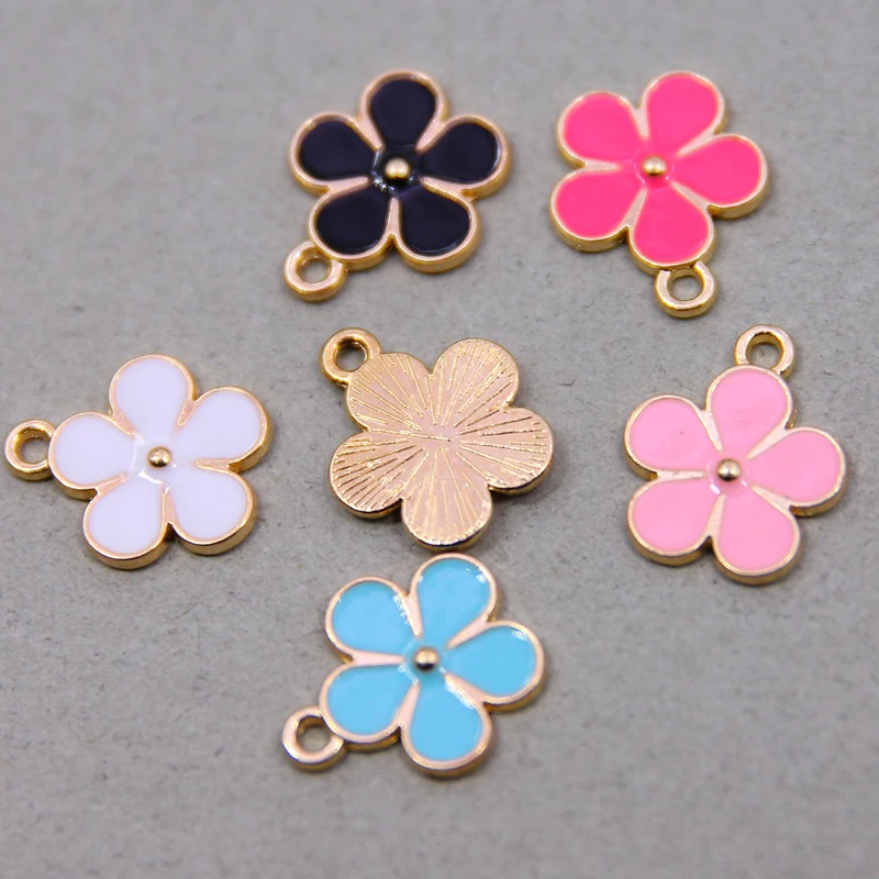 6pcs/lot 14*17mm Enamel Colorful Flower Charms DIY for Necklaces Pendants Earrings Cute Petal Charms Jewelry Making Accessories